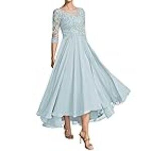 Long Chiffon Mother of The Bride Dresses Lace Scoop Wedding Guest Dress Size 12